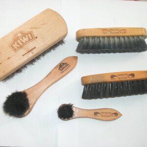 Lot of 5  Kiwi Vintage Horse Hair Horsehair Shoe Shine Brushes with Wood Handles